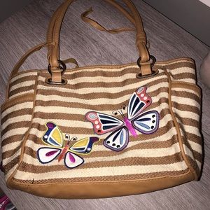 Brown and cream striped butterfly purse